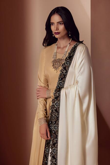 Chhaya Mehrotra_Gold Metallic Silk Round Anarkali Set _Online_at_Aza_Fashions