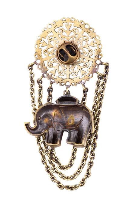 Shop Cosa Nostraa Gold Royal Majesty Cufflink Brooch And Lapel Pin Set Online at Aza Fashions Shop_Cosa Nostraa_Gold Royal Majesty Cufflink Brooch And Lapel Pin Set _Online_at_Aza_Fashions