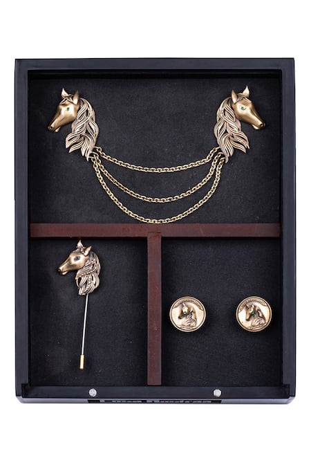 Cosa Nostraa Duo Horse Cufflink Brooch & Lapel Pin Set 