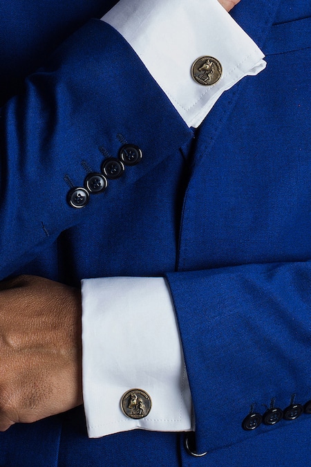 Buy_Cosa Nostraa_Gold Duo Horse Cufflink Brooch And Lapel Pin Set_Online_at_Aza_Fashions