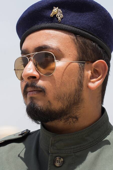 Shop_Cosa Nostraa_Gold Duo Horse Cufflink Brooch And Lapel Pin Set_Online_at_Aza_Fashions