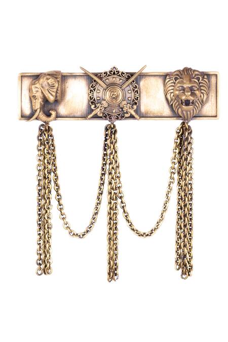 Shop_Cosa Nostraa_Gold Maharaja Cufflink Brooch And Lapel Pin Set _Online_at_Aza_Fashions