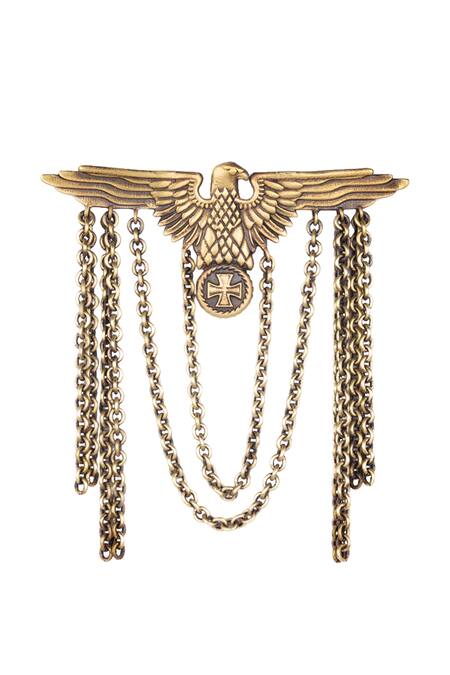 Shop_Cosa Nostraa_Gold Rising Eagle Cufflink Brooch And Lapel Pin Set_Online_at_Aza_Fashions