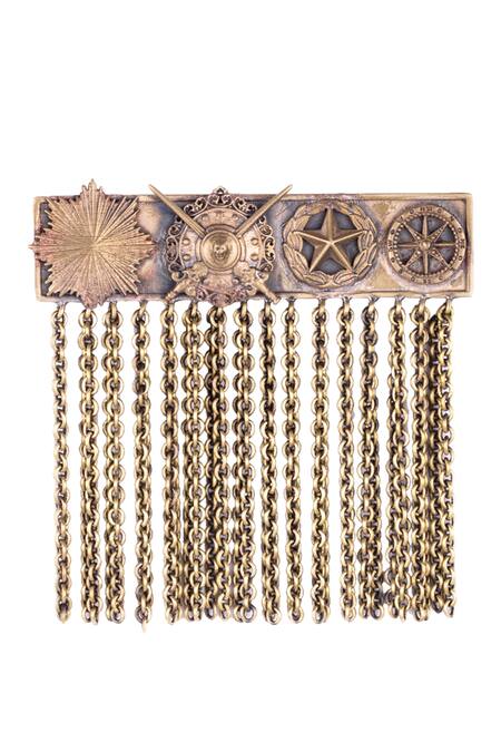 Shop_Cosa Nostraa_Gold Royal Army Cufflink Brooch And Lapel Pin Set _Online_at_Aza_Fashions