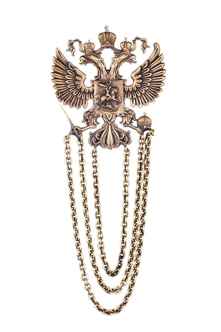 Shop_Cosa Nostraa_Gold Duo Phoenix Cufflink Brooch And Lapel Pin Set _Online_at_Aza_Fashions