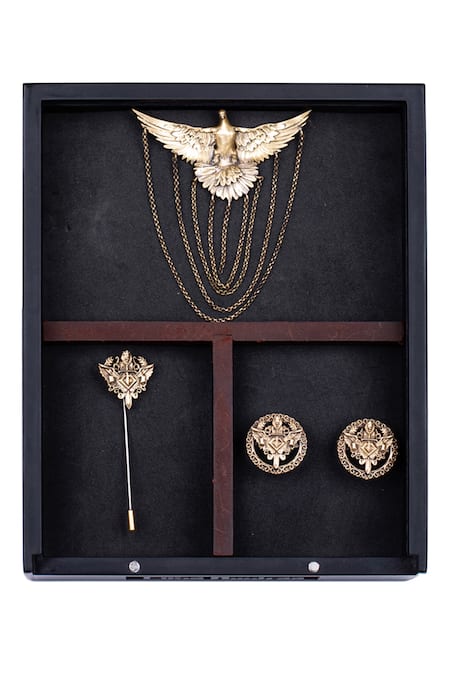 Cosa Nostraa Gold Hudson Hawk Cufflink Brooch And Lapel Pin Set