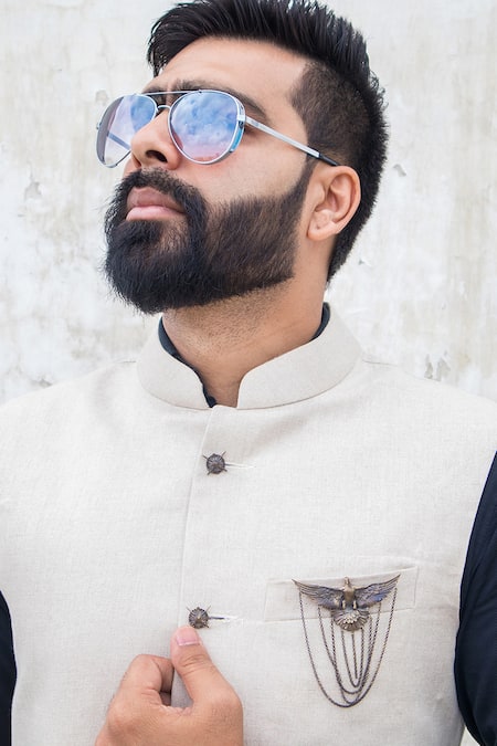 Cosa Nostraa_Gold Hudson Hawk Cufflink Brooch And Lapel Pin Set_Online_at_Aza_Fashions