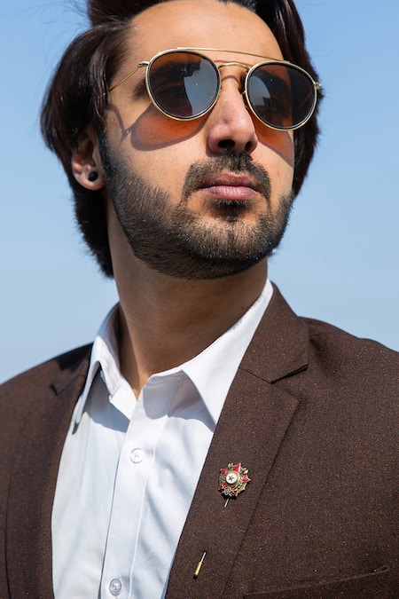 Buy Cosa Nostraa Gold Mushy Cufflink Brooch And Lapel Pin Set Online at Aza Fashions Buy_Cosa Nostraa_Gold Mushy Cufflink Brooch And Lapel Pin Set _Online_at_Aza_Fashions