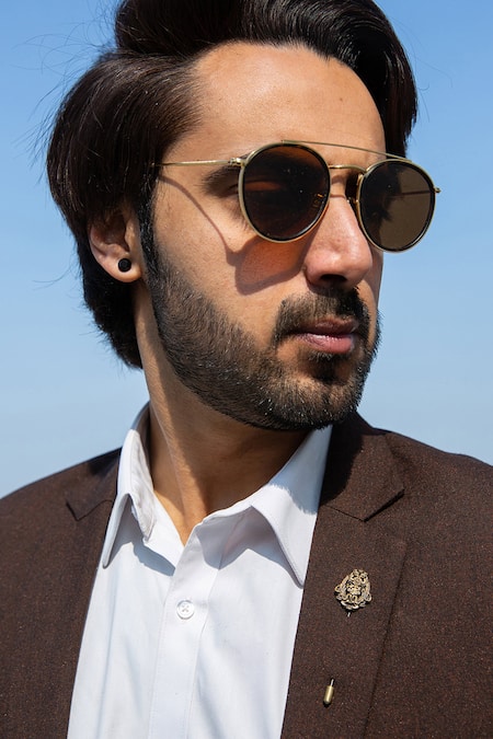 Shop_Cosa Nostraa_Gold Rising Phoenix Cufflink Brooch And Lapel Pin Set _at_Aza_Fashions