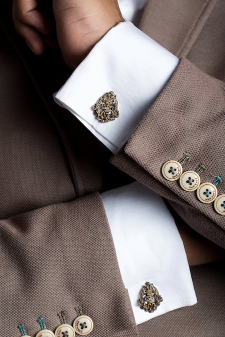 Cosa Nostraa_Gold Rising Phoenix Cufflink Brooch And Lapel Pin Set _Online_at_Aza_Fashions