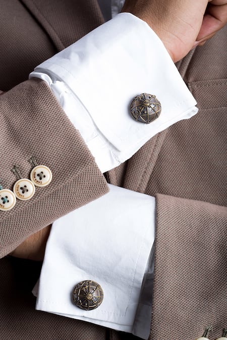 Cosa Nostraa Gold Greek God Cufflink Brooch And Lapel Pin Set Online at Aza Fashions Cosa Nostraa_Gold Greek God Cufflink Brooch And Lapel Pin Set _Online_at_Aza_Fashions