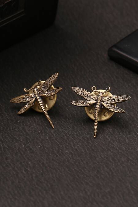 Cosa Nostraa Gold Buddha Brooch And Dragonfly Collar Tips Set Online at Aza Fashions Cosa Nostraa_Gold Buddha Brooch And Dragonfly Collar Tips Set _Online_at_Aza_Fashions