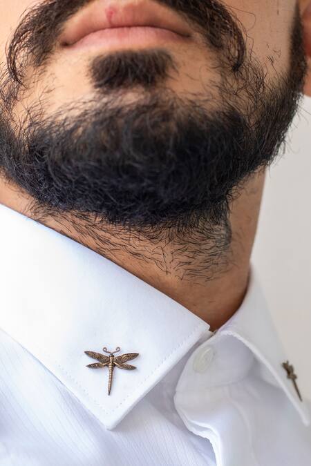 Shop Cosa Nostraa Gold Buddha Brooch And Dragonfly Collar Tips Set Online at Aza Fashions Shop_Cosa Nostraa_Gold Buddha Brooch And Dragonfly Collar Tips Set _Online_at_Aza_Fashions