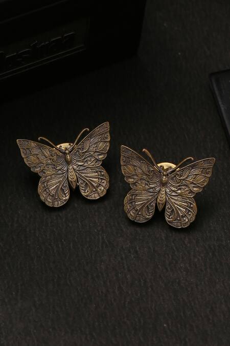 Cosa Nostraa Gold Stone Buddha Brooch And Butterfly Collar Tips Set Online at Aza Fashions Cosa Nostraa_Gold Stone Buddha Brooch And Butterfly Collar Tips Set _Online_at_Aza_Fashions