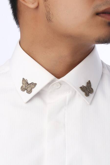 Shop Cosa Nostraa Gold Stone Buddha Brooch And Butterfly Collar Tips Set Online at Aza Fashions Shop_Cosa Nostraa_Gold Stone Buddha Brooch And Butterfly Collar Tips Set _Online_at_Aza_Fashions