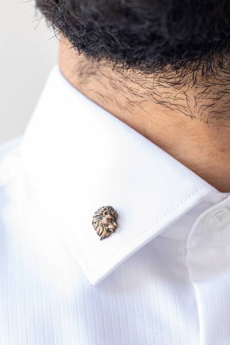 Shop Cosa Nostraa Gold Lion Of Judah And Leo Collar Tips Set Online at Aza Fashions Shop_Cosa Nostraa_Gold Lion Of Judah And Leo Collar Tips Set _Online_at_Aza_Fashions