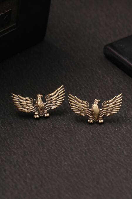 Cosa Nostraa_Gold Falcon Brooch And Flying Eagle Collar Tips Set_Online_at_Aza_Fashions