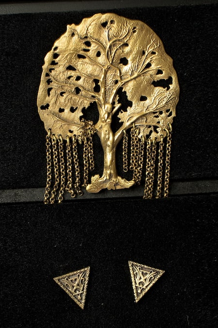 Cosa Nostraa Gold Dream Tree Brooch And Shield Collar Tips Set 