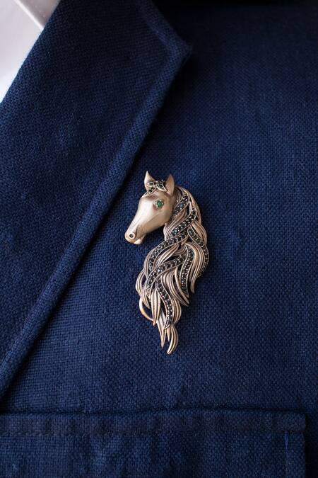 Buy Cosa Nostraa Gold Stone Mustang Brooch And Hannibal Collar Tips Set Online at Aza Fashions Buy_Cosa Nostraa_Gold Stone Mustang Brooch And Hannibal Collar Tips Set _Online_at_Aza_Fashions