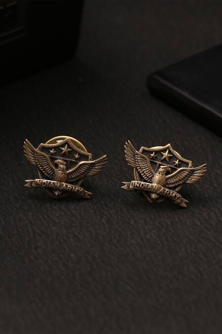 Cosa Nostraa_Gold Lion Brooch And American Eagle Collar Tips Set _Online_at_Aza_Fashions