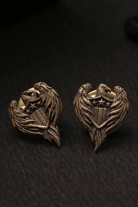 Cosa Nostraa Gold Phoenix Brooch And Collar Tips Set Online at Aza Fashions Cosa Nostraa_Gold Phoenix Brooch And Collar Tips Set _Online_at_Aza_Fashions