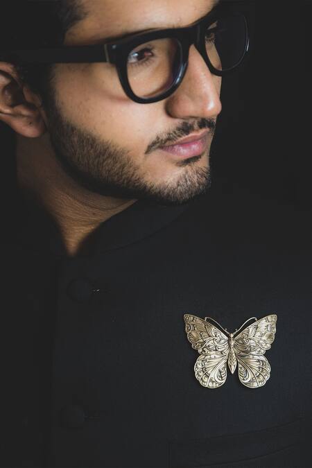 Cosa Nostraa Gold Printed The Cavalier Black Box Online at Aza Fashions Cosa Nostraa_Gold Printed The Cavalier Black Box _Online_at_Aza_Fashions