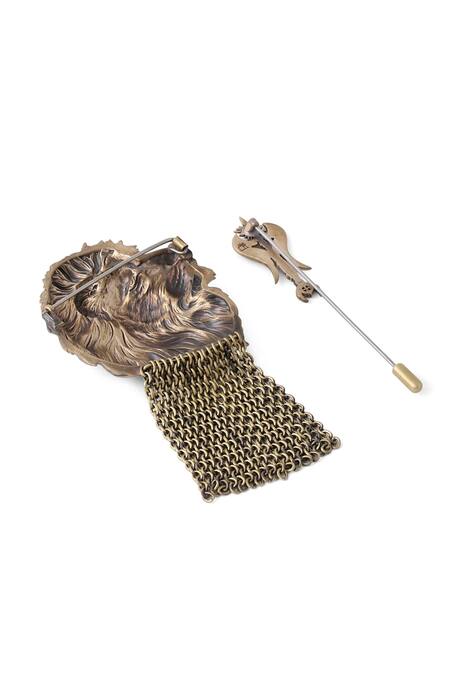 Shop Cosa Nostraa Gold Plated The Lion Brooch And Lapel Pin Gift Box Online at Aza Fashions Shop_Cosa Nostraa_Gold Plated The Lion Brooch And Lapel Pin Gift Box_Online_at_Aza_Fashions