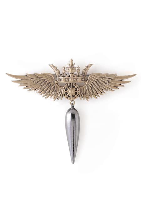 Cosa Nostraa_Gold Crowned Wings Brooch And Lapel Pin Gift Box_at_Aza_Fashions