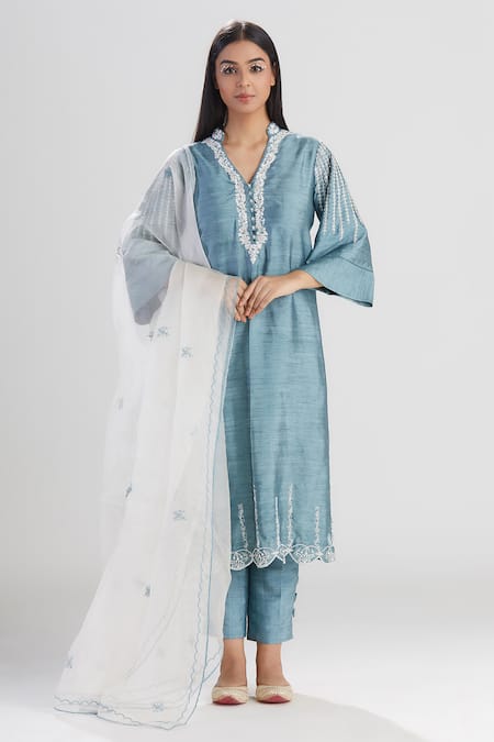 Shop Megha Bansal Blue Raw , Organza Kurta Set at Aza Fashions Shop_Megha Bansal_Blue Raw , Organza Kurta Set_at_Aza_Fashions