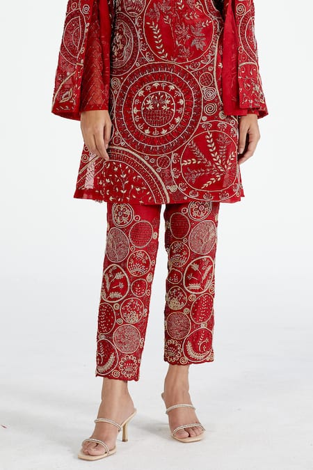 Megha Bansal Red Organza, Chanderi Round Kurta And Pant Set at Aza Fashions Megha Bansal_Red Organza, Chanderi Round Kurta And Pant Set_at_Aza_Fashions
