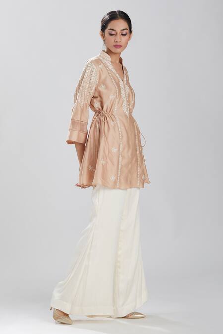 Shop Megha Bansal Pink Silk Chanderi Kurta at Aza Fashions Shop_Megha Bansal_Pink Silk Chanderi Kurta_at_Aza_Fashions