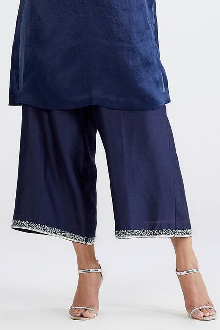 Megha Bansal Blue Satin Organza, Chanderi Geometric, Neel Aarzoo Embellished Set at Aza Fashions Megha Bansal_Blue Satin Organza, Chanderi Geometric, Neel Aarzoo Embellished Set _at_Aza_Fashions