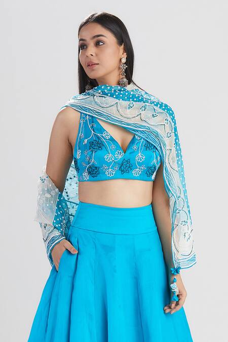 Buy Megha Bansal Blue Silk Organza Lehenga Set Online at Aza Fashions Buy_Megha Bansal_Blue Silk Organza Lehenga Set_Online_at_Aza_Fashions
