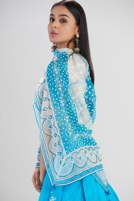 Shop Megha Bansal Blue Silk Organza Lehenga Set Online at Aza Fashions Shop_Megha Bansal_Blue Silk Organza Lehenga Set_Online_at_Aza_Fashions