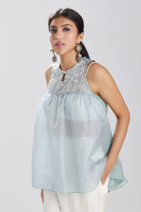 Megha Bansal Blue Silk Organza Top