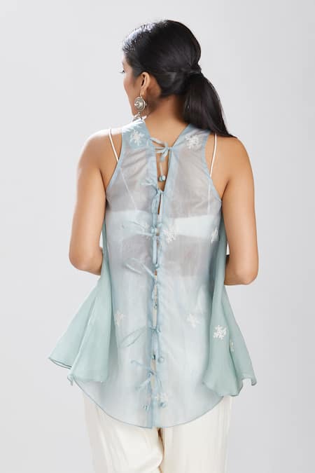 Shop Megha Bansal Blue Silk Organza Top at Aza Fashions Shop_Megha Bansal_Blue Silk Organza Top_at_Aza_Fashions