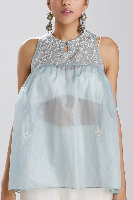 Megha Bansal Blue Silk Organza Top at Aza Fashions Megha Bansal_Blue Silk Organza Top_at_Aza_Fashions