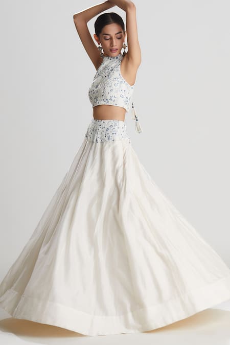 Buy Megha Bansal Blue Chanderi And Organza Cutdana, Thread & Zainaab Short Lehenga Set Online at Aza Fashions Buy_Megha Bansal_Blue Chanderi And Organza Cutdana, Thread & Zainaab Short Lehenga Set_Online_at_Aza_Fashions