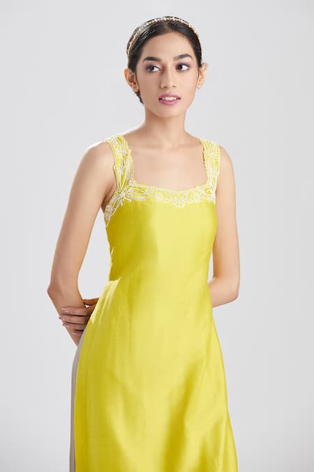 Megha Bansal_Green Silk Chanderi And Satin Thread & Beads Lima Strappy Kurta & Sharara Set _at_Aza_Fashions