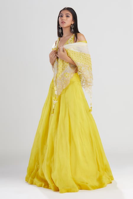 Buy Megha Bansal Yellow Satin Silk Organza Sequin, Cut Dana, Amalta Embroidered Lehenga Set Online at Aza Fashions Buy_Megha Bansal_Yellow Satin Silk Organza Sequin, Cut Dana, Amalta Embroidered Lehenga Set _Online_at_Aza_Fashions