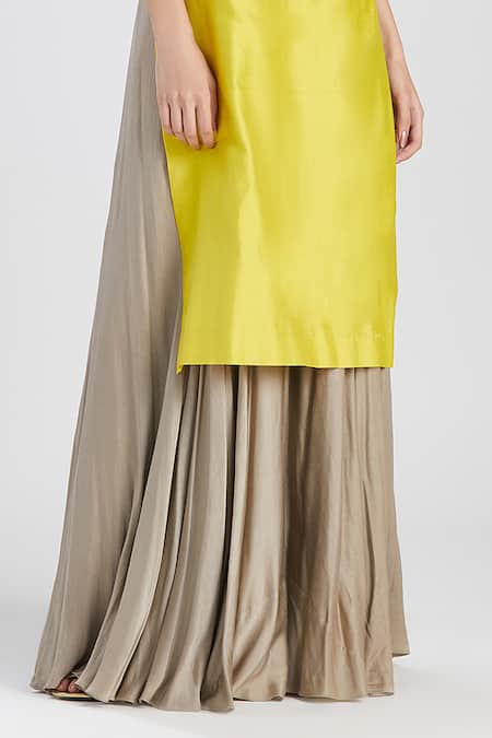 Megha Bansal_Green Silk Chanderi And Satin Thread & Beads Lima Strappy Kurta & Sharara Set _Online_at_Aza_Fashions