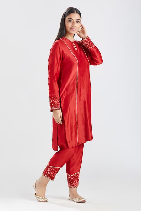 Buy Megha Bansal Red Organza, Chanderi Cut Dana, Surkh Runa Embroidered Kurta Set Online at Aza Fashions Buy_Megha Bansal_Red Organza, Chanderi Cut Dana, Surkh Runa Embroidered Kurta Set _Online_at_Aza_Fashions
