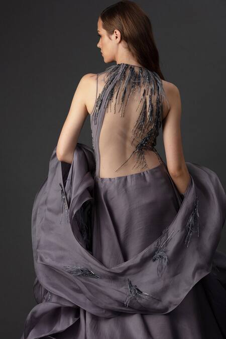 Buy Gaurav Gupta Grey Silk Organza Ruffle Gown With Dupatta Online at Aza Fashions Buy_Gaurav Gupta_Grey Silk Organza Ruffle Gown With Dupatta_Online_at_Aza_Fashions