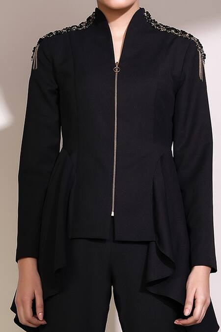 Buy Label Deepika Nagpal Black 23% Viscose, 3% Elastane, Luxury Heavy Crepe 74% Top And Slit Pant Set Online at Aza Fashions Buy_Label Deepika Nagpal_Black 23% Viscose, 3% Elastane, Luxury Heavy Crepe 74% Top And Slit Pant Set _Online_at_Aza_Fashions