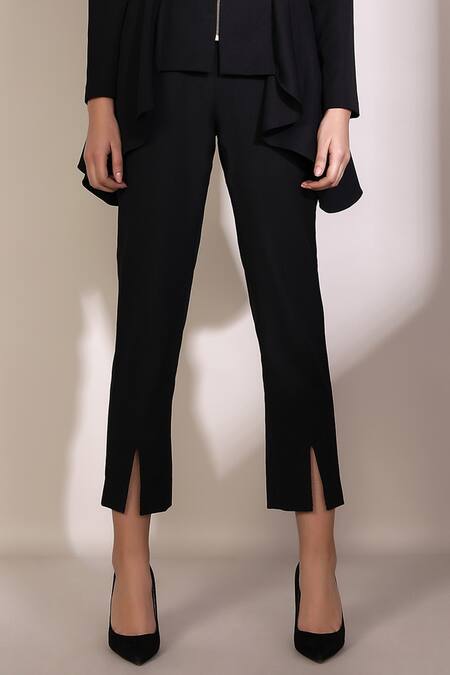 Shop Label Deepika Nagpal Black 23% Viscose, 3% Elastane, Luxury Heavy Crepe 74% Top And Slit Pant Set Online at Aza Fashions Shop_Label Deepika Nagpal_Black 23% Viscose, 3% Elastane, Luxury Heavy Crepe 74% Top And Slit Pant Set _Online_at_Aza_Fashions