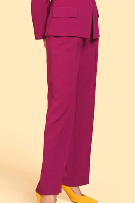 Buy_Label Deepika Nagpal_Pink 23% Viscose, 3% Elastane, Luxury Heavy Crepe 74% Cut-out Detailed Pant Set_Online_at_Aza_Fashions