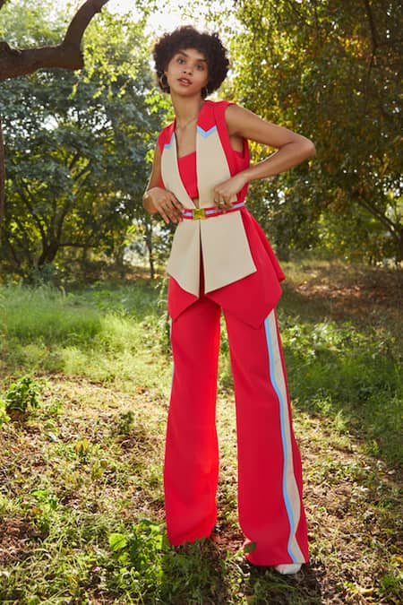 Label Deepika Nagpal Color Block Cape & Pant Set 