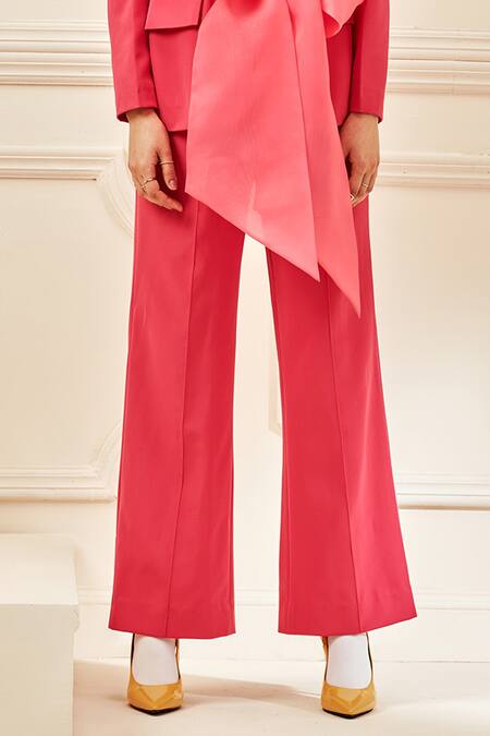 Shop Label Deepika Nagpal Pink 23% Viscose, 3% Elastane, Luxury Heavy Crepe 74% Knotted Blazer And Pant Set Online at Aza Fashions Shop_Label Deepika Nagpal_Pink 23% Viscose, 3% Elastane, Luxury Heavy Crepe 74% Knotted Blazer And Pant Set _Online_at_Aza_Fashions