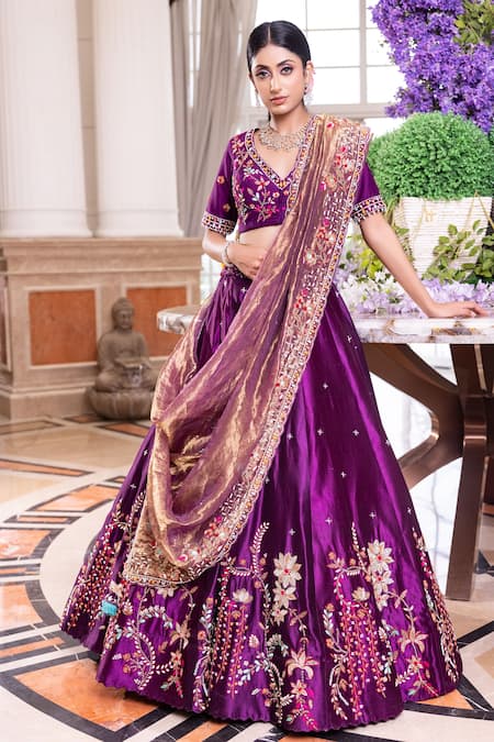 Bridal, Wedding Purple and Violet color Art Silk fabric Lehenga : 1832421