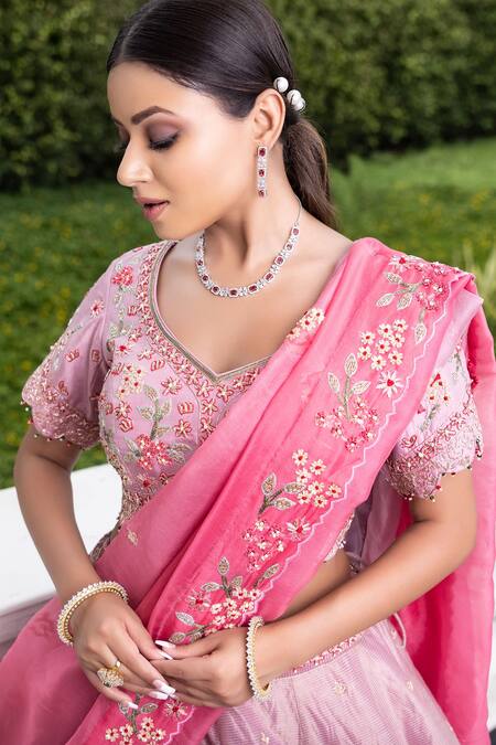 Sonia Bansal_Pink Tissue, Silk And Organza Cutdana & Floral Embroidered Bridal Lehenga Set _Online_at_Aza_Fashions